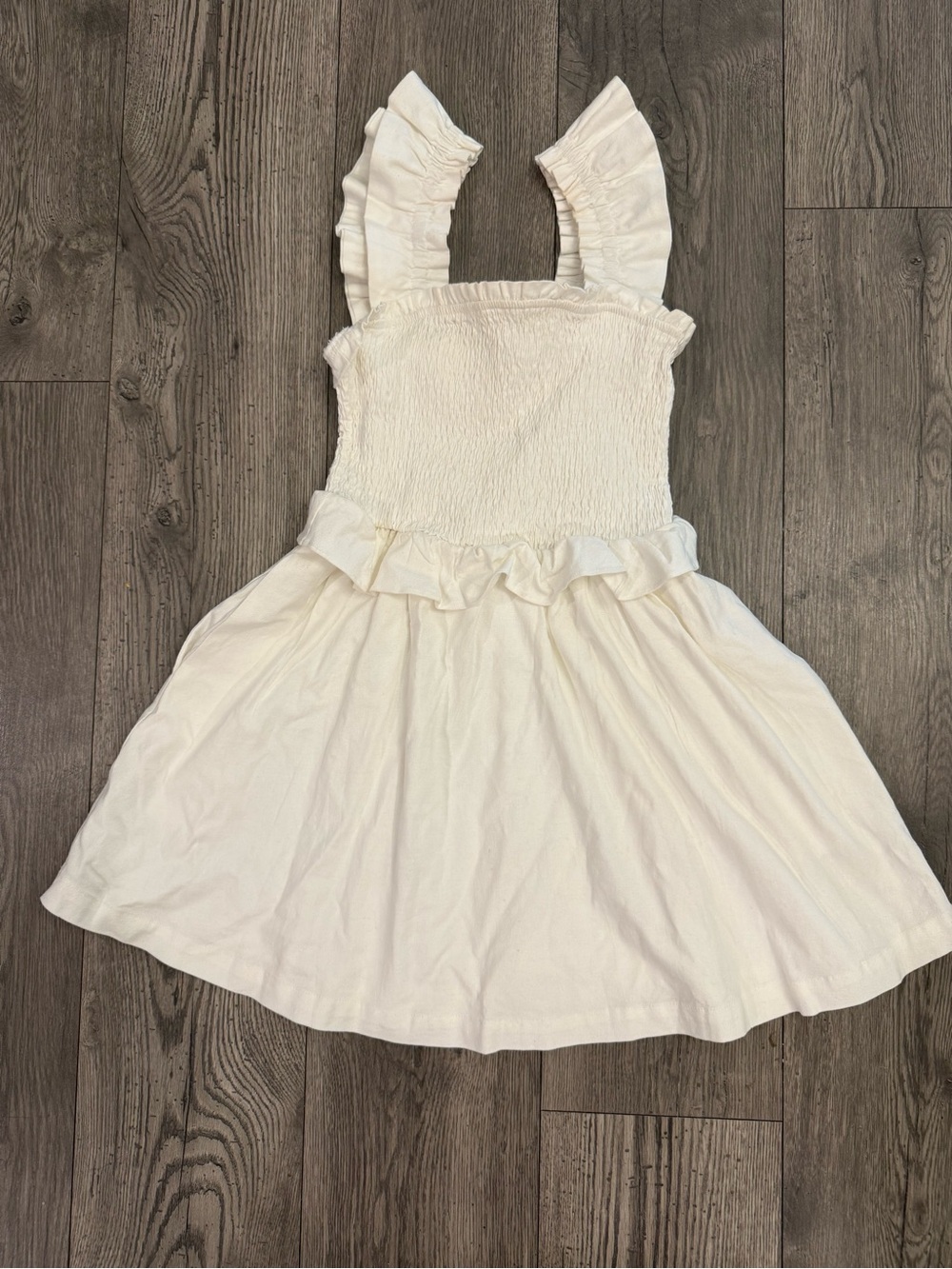 Tularosa White Linen Blend Smocked Ruffle Strap Fit Flare Dress XXS